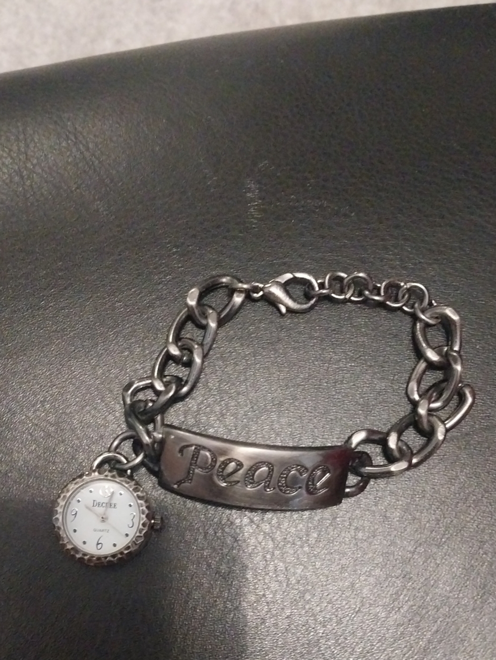 Silver 'Peace' Charm Bracelet Watch